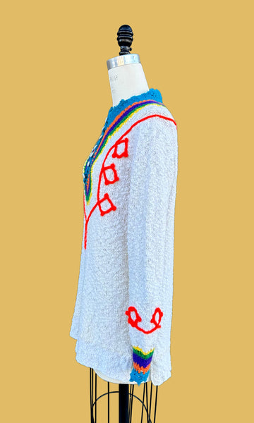 RAINBOW KNIT 70s Long Sleeve Top • Med. to Lg.