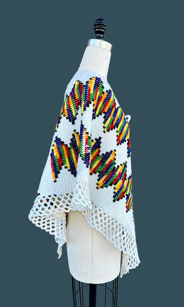 VINTAGE RAINBOW KNIT 70s Crochet Poncho • Open Sizing