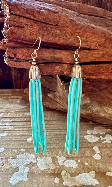 KINGMAN TURQUOISE and SILVER Tassel Earrings • 10g