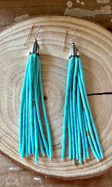 KINGMAN TURQUOISE and SILVER Tassel Earrings • 10g