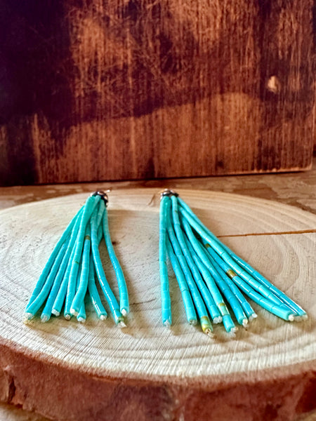 KINGMAN TURQUOISE and SILVER Tassel Earrings • 10g