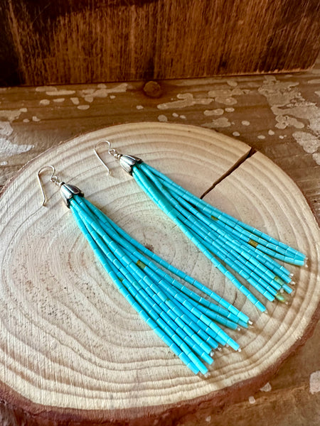 KINGMAN TURQUOISE and SILVER Tassel Earrings • 10g