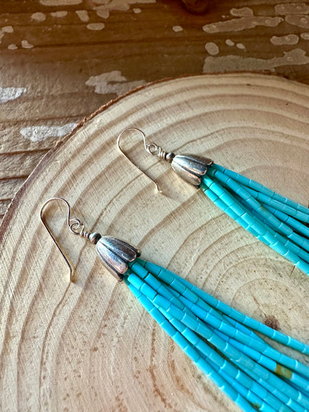 KINGMAN TURQUOISE and SILVER Tassel Earrings • 10g