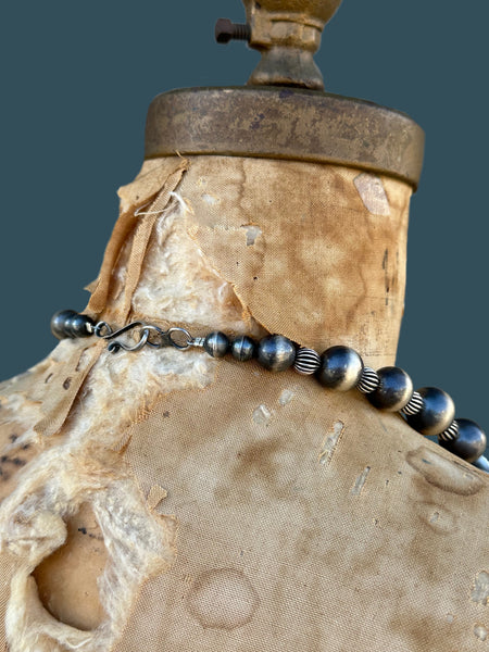 CHIMNEY BUTTE Navajo Silver and Turquoise Squash Blossom Necklace