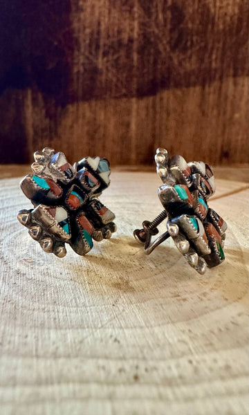 VINTAGE ZUNI Clip On Silver Earrings • 8g