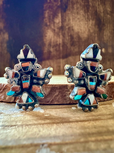 VINTAGE ZUNI Clip On Silver Earrings • 8g