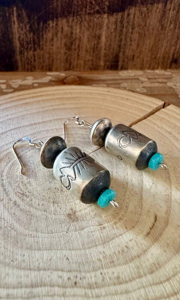 STERLING SILVER and Turquoise Barrel Earrings • 6g