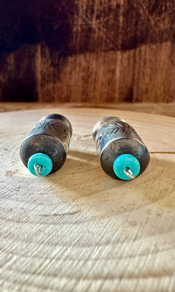 STERLING SILVER and Turquoise Barrel Earrings • 6g