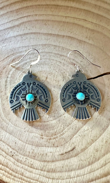 SILVER CELESTIAL THUNDERBIRD Turquoise Earrings • 4g