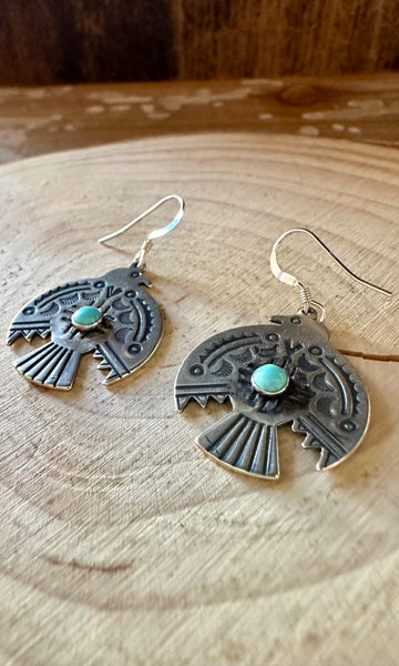 SILVER CELESTIAL THUNDERBIRD Turquoise Earrings • 4g