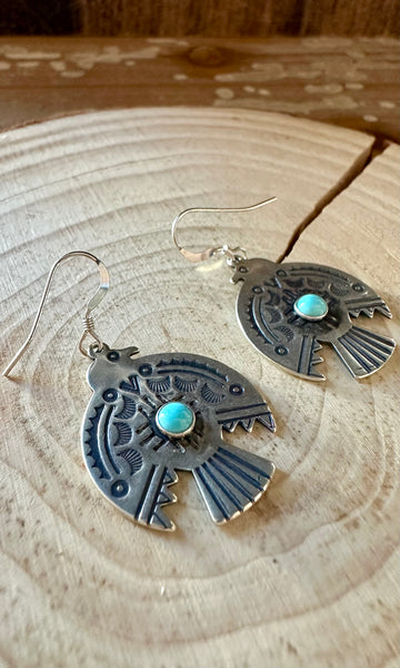 SILVER CELESTIAL THUNDERBIRD Turquoise Earrings • 4g