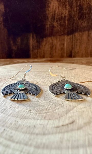 SILVER CELESTIAL THUNDERBIRD Turquoise Earrings • 4g