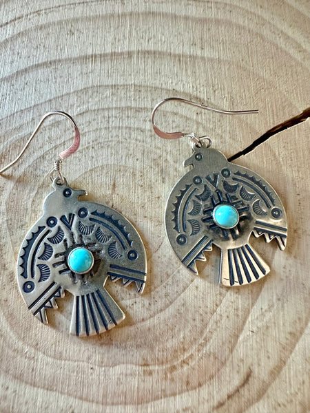 SILVER CELESTIAL THUNDERBIRD Turquoise Earrings • 4g