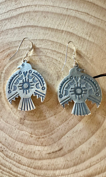 SILVER CELESTIAL THUNDERBIRD Turquoise Earrings • 4g