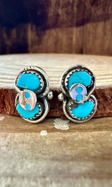 EFFIE CALAVAZA Zuni Handmade Sterling Silver and Double Turquoise Snake Earrings