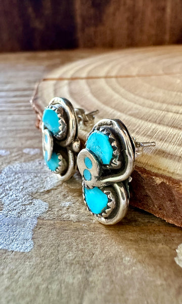 EFFIE CALAVAZA Zuni Handmade Sterling Silver and Double Turquoise Snake Earrings