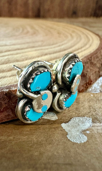 EFFIE CALAVAZA Zuni Handmade Sterling Silver and Double Turquoise Snake Earrings