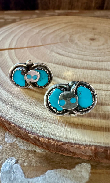 EFFIE CALAVAZA Zuni Handmade Sterling Silver and Double Turquoise Snake Earrings