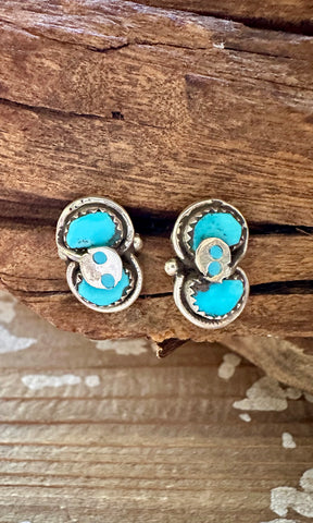 EFFIE CALAVAZA Zuni Handmade Sterling Silver and Double Turquoise Snake Earrings