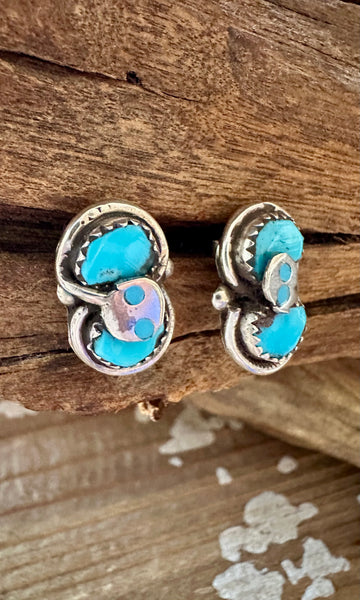 EFFIE CALAVAZA Zuni Handmade Sterling Silver and Double Turquoise Snake Earrings