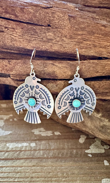 SILVER CELESTIAL THUNDERBIRD Turquoise Earrings • 4g