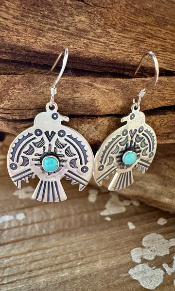 SILVER CELESTIAL THUNDERBIRD Turquoise Earrings • 4g