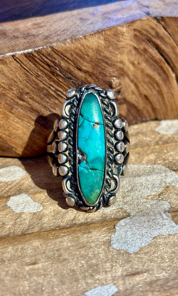 MID-CENTURY TURQUOISE and Sterling Silver Navajo Ring • Size 5 1/4