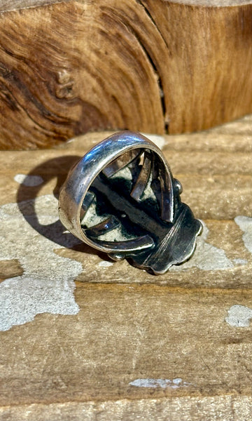 MID-CENTURY TURQUOISE and Sterling Silver Navajo Ring • Size 5 1/4