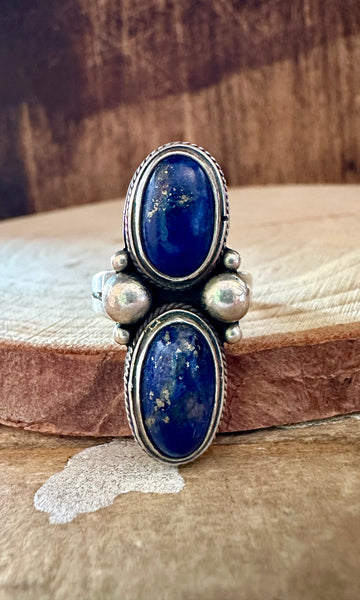 DOUBLE BLUE Lapis and Silver Ring • Size 5 1/4