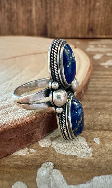 DOUBLE BLUE Lapis and Silver Ring • Size 5 1/4