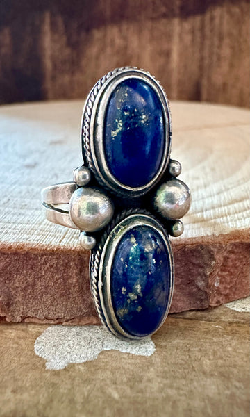 DOUBLE BLUE Lapis and Silver Ring • Size 5 1/4