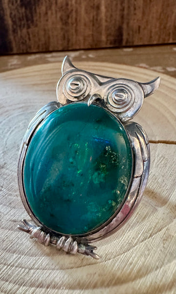 PERCHED OWL Silver & Blue Ring • Size 8