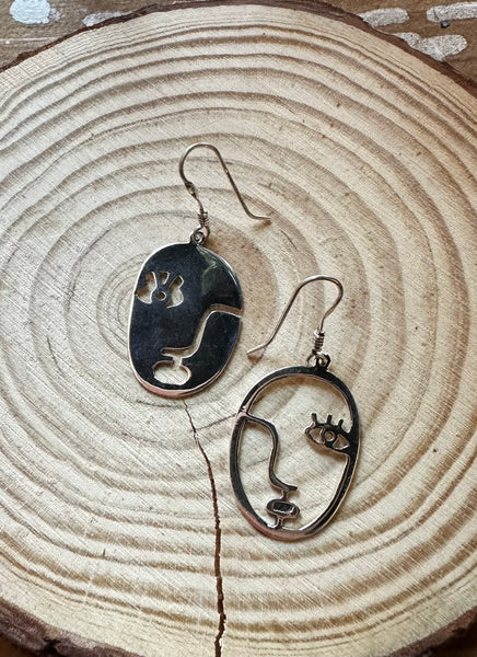 TWO FACED Mexican Sterling Silver Face Earrings