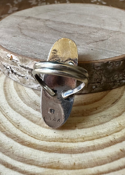 RING AROUND Multi Inlay Zuni Silver Ring, Size 8