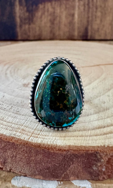 TURQUOISE SHELL Sterling Silver and Green Turquoise Ring • Size 6