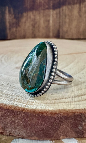 TURQUOISE SHELL Sterling Silver and Green Turquoise Ring • Size 6