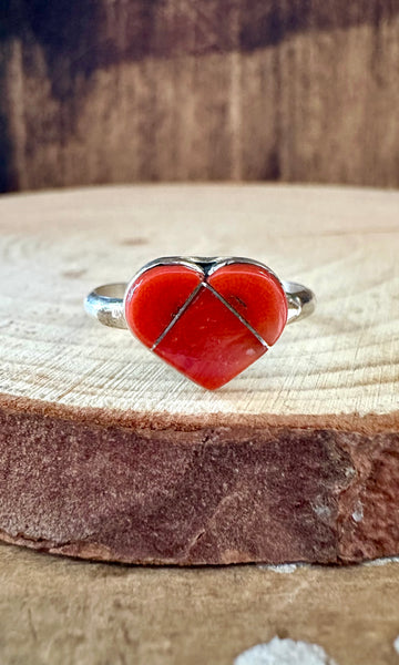 HEART OF CORAL Sterling Silver & Red Ring • Size 8 1/2