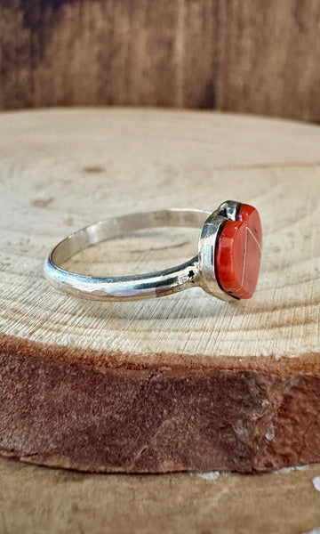 HEART OF CORAL Sterling Silver & Red Ring • Size 8 1/2