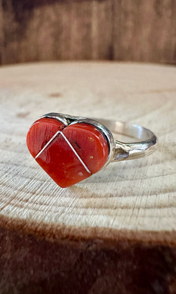 HEART OF CORAL Sterling Silver & Red Ring • Size 8 1/2