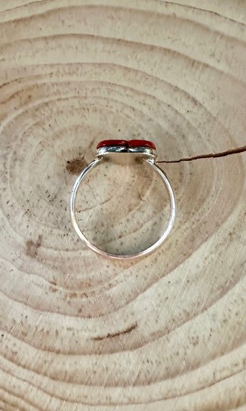 HEART OF CORAL Sterling Silver & Red Ring • Size 8 1/2