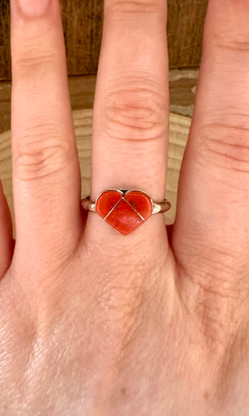 HEART OF CORAL Sterling Silver & Red Ring • Size 8 1/2