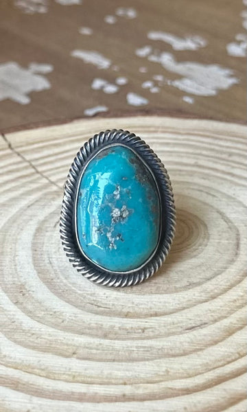 CHIMNEY BUTTE Sterling Silver & Turquoise Navajo Ring, Size 9 1/2