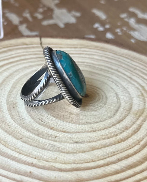 CHIMNEY BUTTE Sterling Silver & Turquoise Navajo Ring, Size 9 1/2