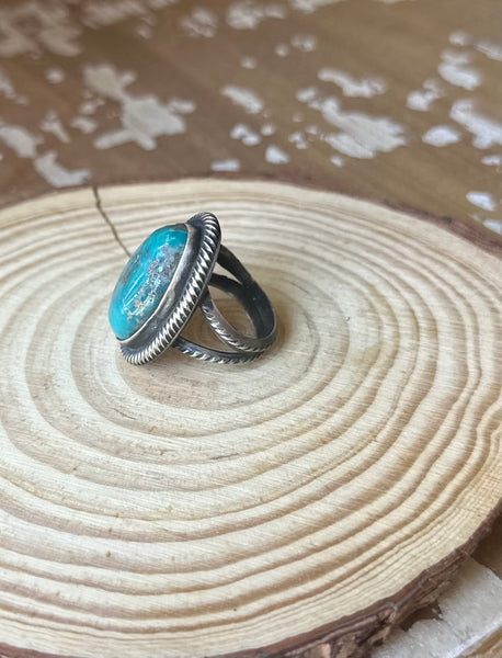 CHIMNEY BUTTE Sterling Silver & Turquoise Navajo Ring, Size 9 1/2