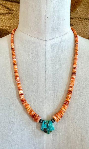 DINE’H NATIVE ARTS Coral and Turquoise Necklace Strand • 30g