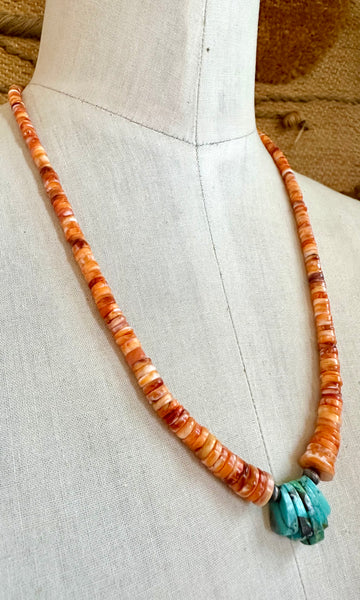 DINE’H NATIVE ARTS Coral and Turquoise Necklace Strand • 30g