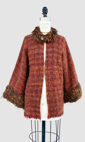 HAND KNIT FUZZY 90's Open Cardigan • Medium