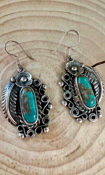 DINE’H NATIVE ARTS Turquoise Leaf Earrings