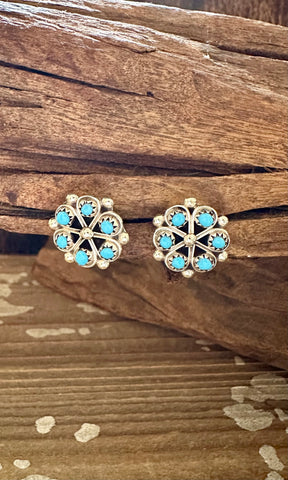 SMALL TURQUOISE PINWHEEL Sterling Silver Stud Earrings