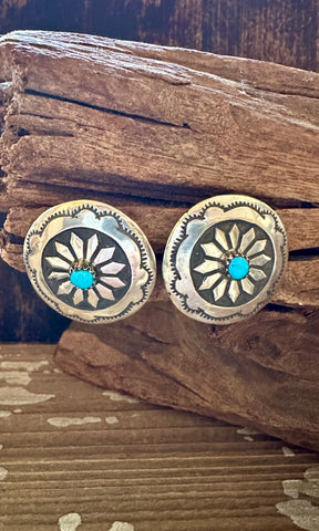 LARGE PINWHEEL Sterling Silver & Turquoise Stud Earrings